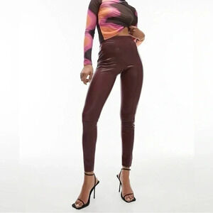 Topshop Piper Faux Leather Vegan Leggings Burgundy Oxblood  Size 2